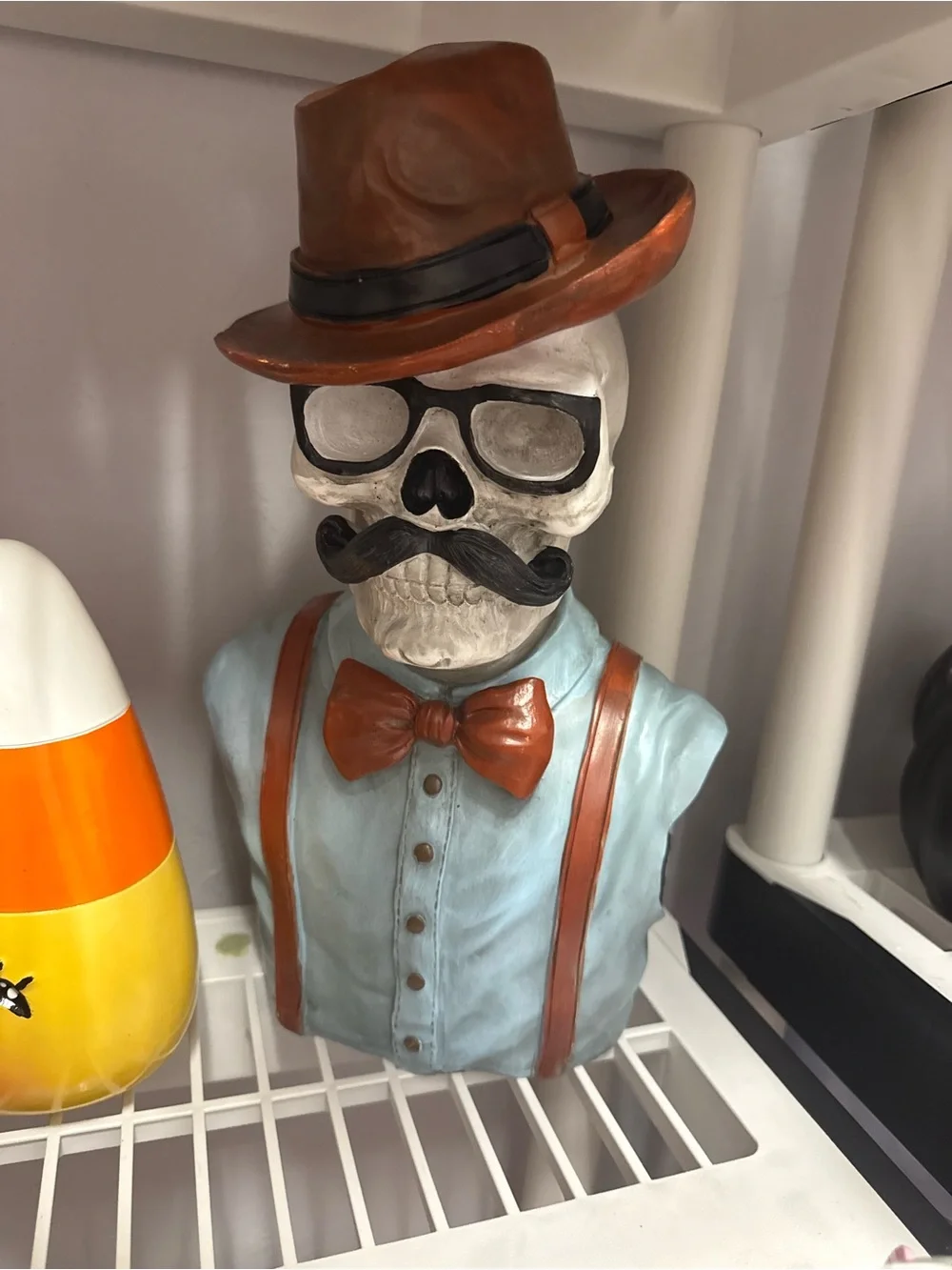 Decorative Skull Gentleman Bust in Light Blue and Brown